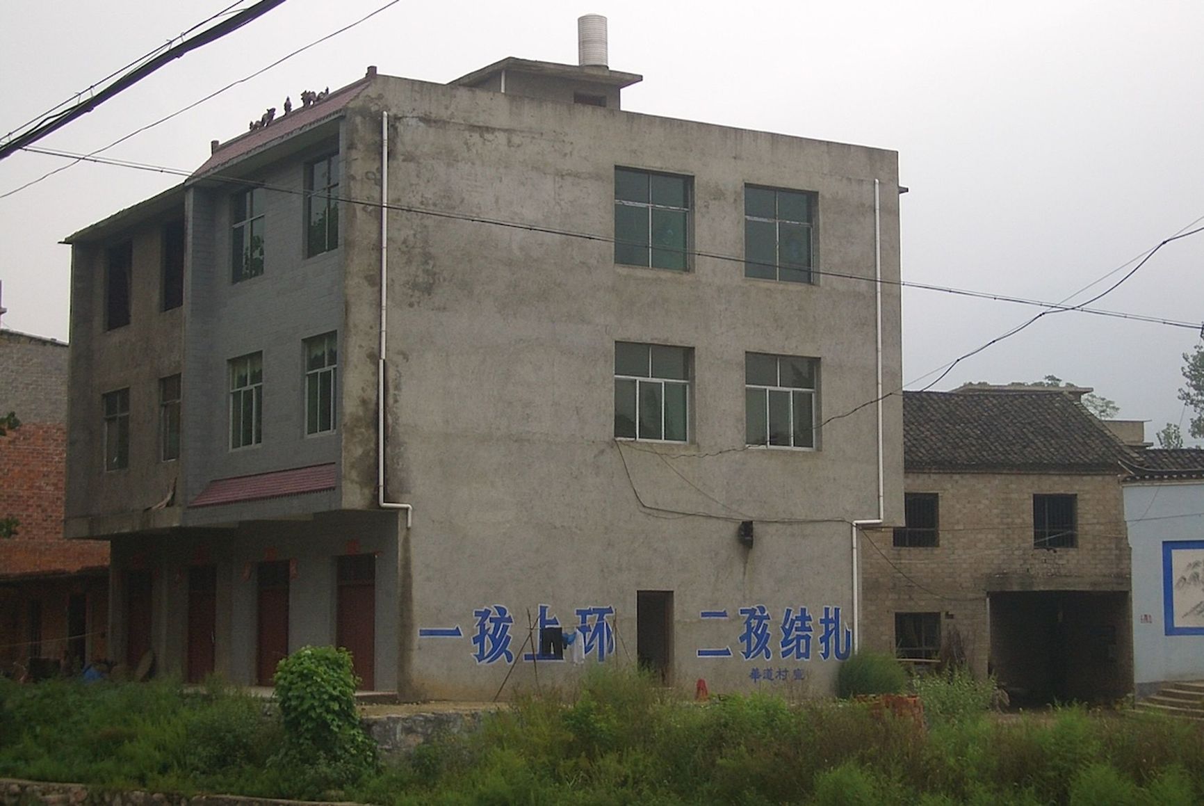 Slogan on a house in Hubei province: “After the first child — an IUD, after the second — sterilization.” Photo: Wikimedia